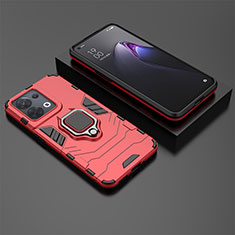 Funda Bumper Silicona y Plastico Mate Carcasa con Magnetico Anillo de dedo Soporte S02 para Oppo Reno8 5G Rojo