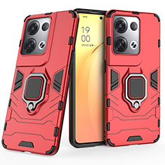 Funda Bumper Silicona y Plastico Mate Carcasa con Magnetico Anillo de dedo Soporte S02 para Oppo Reno8 Pro+ Plus 5G Rojo