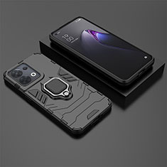 Funda Bumper Silicona y Plastico Mate Carcasa con Magnetico Anillo de dedo Soporte S02 para Oppo Reno9 Pro 5G Negro