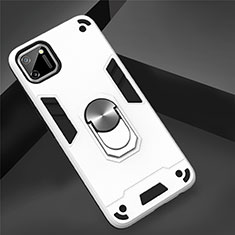 Funda Bumper Silicona y Plastico Mate Carcasa con Magnetico Anillo de dedo Soporte S02 para Realme C11 Plata