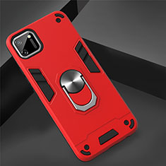 Funda Bumper Silicona y Plastico Mate Carcasa con Magnetico Anillo de dedo Soporte S02 para Realme C11 Rojo