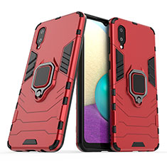 Funda Bumper Silicona y Plastico Mate Carcasa con Magnetico Anillo de dedo Soporte S02 para Samsung Galaxy A02 Rojo