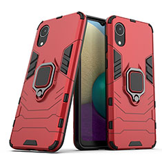 Funda Bumper Silicona y Plastico Mate Carcasa con Magnetico Anillo de dedo Soporte S02 para Samsung Galaxy A03 Core Rojo