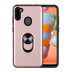 Funda Bumper Silicona y Plastico Mate Carcasa con Magnetico Anillo de dedo Soporte S02 para Samsung Galaxy A11 Oro Rosa