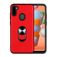 Funda Bumper Silicona y Plastico Mate Carcasa con Magnetico Anillo de dedo Soporte S02 para Samsung Galaxy A11 Rojo