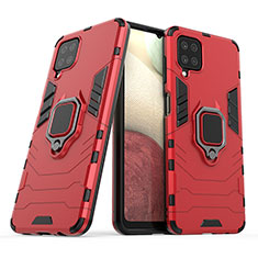 Funda Bumper Silicona y Plastico Mate Carcasa con Magnetico Anillo de dedo Soporte S02 para Samsung Galaxy A12 5G Rojo