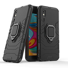 Funda Bumper Silicona y Plastico Mate Carcasa con Magnetico Anillo de dedo Soporte S02 para Samsung Galaxy A2 Core A260F A260G Negro