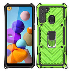 Funda Bumper Silicona y Plastico Mate Carcasa con Magnetico Anillo de dedo Soporte S02 para Samsung Galaxy A21 Menta Verde