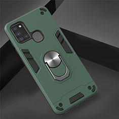 Funda Bumper Silicona y Plastico Mate Carcasa con Magnetico Anillo de dedo Soporte S02 para Samsung Galaxy A21s Verde