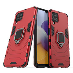 Funda Bumper Silicona y Plastico Mate Carcasa con Magnetico Anillo de dedo Soporte S02 para Samsung Galaxy A22 4G Rojo