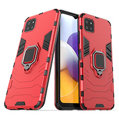 Funda Bumper Silicona y Plastico Mate Carcasa con Magnetico Anillo de dedo Soporte S02 para Samsung Galaxy A22 5G Rojo