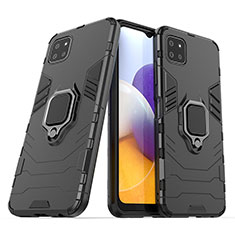 Funda Bumper Silicona y Plastico Mate Carcasa con Magnetico Anillo de dedo Soporte S02 para Samsung Galaxy A22s 5G Negro