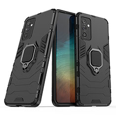 Funda Bumper Silicona y Plastico Mate Carcasa con Magnetico Anillo de dedo Soporte S02 para Samsung Galaxy A24 4G Negro