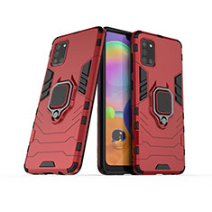 Funda Bumper Silicona y Plastico Mate Carcasa con Magnetico Anillo de dedo Soporte S02 para Samsung Galaxy A31 Rojo