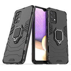 Funda Bumper Silicona y Plastico Mate Carcasa con Magnetico Anillo de dedo Soporte S02 para Samsung Galaxy A32 4G Negro