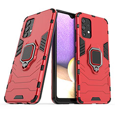 Funda Bumper Silicona y Plastico Mate Carcasa con Magnetico Anillo de dedo Soporte S02 para Samsung Galaxy A32 4G Rojo