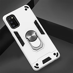 Funda Bumper Silicona y Plastico Mate Carcasa con Magnetico Anillo de dedo Soporte S02 para Samsung Galaxy A41 Blanco