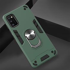 Funda Bumper Silicona y Plastico Mate Carcasa con Magnetico Anillo de dedo Soporte S02 para Samsung Galaxy A41 Verde