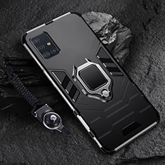 Funda Bumper Silicona y Plastico Mate Carcasa con Magnetico Anillo de dedo Soporte S02 para Samsung Galaxy A51 5G Negro