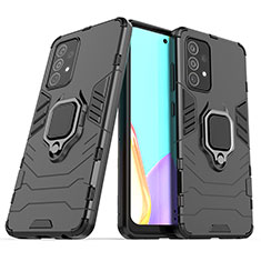 Funda Bumper Silicona y Plastico Mate Carcasa con Magnetico Anillo de dedo Soporte S02 para Samsung Galaxy A52 5G Negro