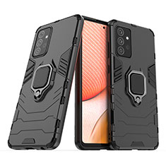 Funda Bumper Silicona y Plastico Mate Carcasa con Magnetico Anillo de dedo Soporte S02 para Samsung Galaxy A72 4G Negro