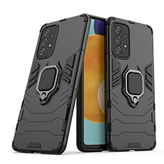 Funda Bumper Silicona y Plastico Mate Carcasa con Magnetico Anillo de dedo Soporte S02 para Samsung Galaxy A73 5G Negro