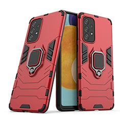 Funda Bumper Silicona y Plastico Mate Carcasa con Magnetico Anillo de dedo Soporte S02 para Samsung Galaxy A73 5G Rojo