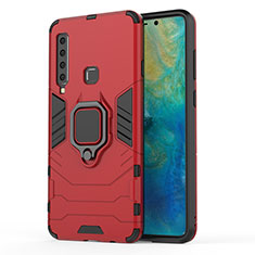 Funda Bumper Silicona y Plastico Mate Carcasa con Magnetico Anillo de dedo Soporte S02 para Samsung Galaxy A9 (2018) A920 Rojo