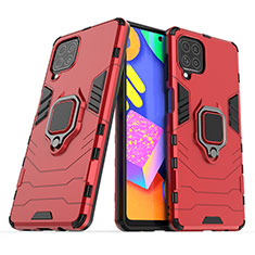Funda Bumper Silicona y Plastico Mate Carcasa con Magnetico Anillo de dedo Soporte S02 para Samsung Galaxy F62 5G Rojo