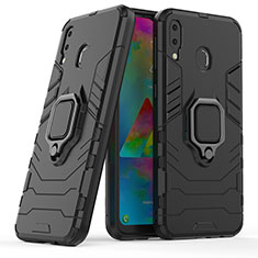 Funda Bumper Silicona y Plastico Mate Carcasa con Magnetico Anillo de dedo Soporte S02 para Samsung Galaxy M20 Negro