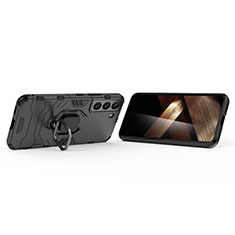 Funda Bumper Silicona y Plastico Mate Carcasa con Magnetico Anillo de dedo Soporte S02 para Samsung Galaxy S24 5G Negro