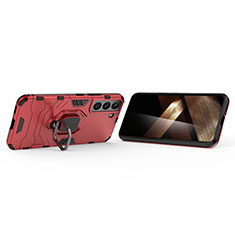 Funda Bumper Silicona y Plastico Mate Carcasa con Magnetico Anillo de dedo Soporte S02 para Samsung Galaxy S25 Plus 5G Rojo