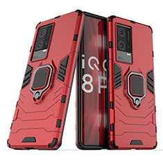 Funda Bumper Silicona y Plastico Mate Carcasa con Magnetico Anillo de dedo Soporte S02 para Vivo iQOO 8 Pro 5G Rojo