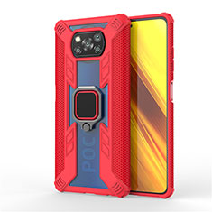 Funda Bumper Silicona y Plastico Mate Carcasa con Magnetico Anillo de dedo Soporte S02 para Xiaomi Poco X3 Pro Rojo