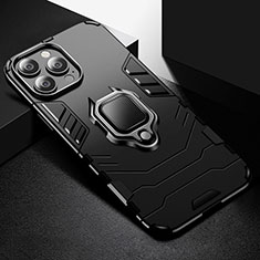 Funda Bumper Silicona y Plastico Mate Carcasa con Magnetico Anillo de dedo Soporte S03 para Apple iPhone 13 Pro Negro