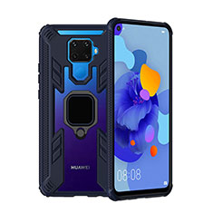 Funda Bumper Silicona y Plastico Mate Carcasa con Magnetico Anillo de dedo Soporte S03 para Huawei Mate 30 Lite Azul