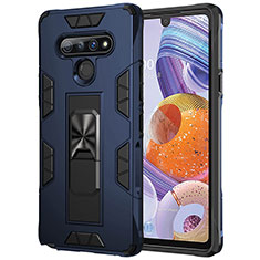 Funda Bumper Silicona y Plastico Mate Carcasa con Magnetico Anillo de dedo Soporte S03 para LG Stylo 6 Azul