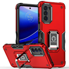 Funda Bumper Silicona y Plastico Mate Carcasa con Magnetico Anillo de dedo Soporte S03 para Motorola Moto Edge (2022) 5G Rojo