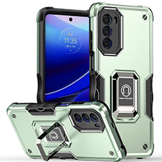 Funda Bumper Silicona y Plastico Mate Carcasa con Magnetico Anillo de dedo Soporte S03 para Motorola Moto G71s 5G Verde