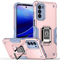 Funda Bumper Silicona y Plastico Mate Carcasa con Magnetico Anillo de dedo Soporte S03 para Motorola Moto G82 5G Rosa