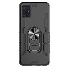 Funda Bumper Silicona y Plastico Mate Carcasa con Magnetico Anillo de dedo Soporte S03 para Samsung Galaxy A51 5G Negro