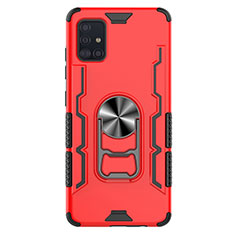 Funda Bumper Silicona y Plastico Mate Carcasa con Magnetico Anillo de dedo Soporte S03 para Samsung Galaxy A51 5G Rojo