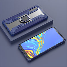Funda Bumper Silicona y Plastico Mate Carcasa con Magnetico Anillo de dedo Soporte S03 para Samsung Galaxy A7 (2018) A750 Azul