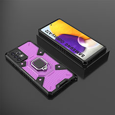 Funda Bumper Silicona y Plastico Mate Carcasa con Magnetico Anillo de dedo Soporte S03 para Samsung Galaxy A72 4G Morado