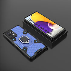 Funda Bumper Silicona y Plastico Mate Carcasa con Magnetico Anillo de dedo Soporte S03 para Samsung Galaxy A72 5G Azul