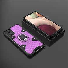 Funda Bumper Silicona y Plastico Mate Carcasa con Magnetico Anillo de dedo Soporte S03 para Samsung Galaxy M02s Morado