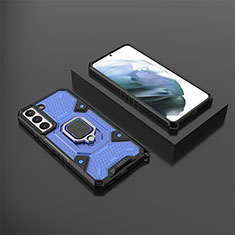 Funda Bumper Silicona y Plastico Mate Carcasa con Magnetico Anillo de dedo Soporte S03 para Samsung Galaxy S21 FE 5G Azul