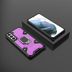 Funda Bumper Silicona y Plastico Mate Carcasa con Magnetico Anillo de dedo Soporte S03 para Samsung Galaxy S22 5G Morado