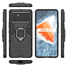 Funda Bumper Silicona y Plastico Mate Carcasa con Magnetico Anillo de dedo Soporte S03 para Vivo iQOO 9 Pro 5G Negro