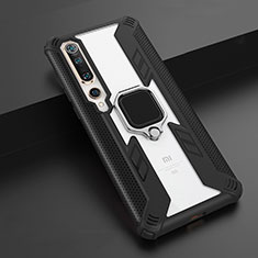 Funda Bumper Silicona y Plastico Mate Carcasa con Magnetico Anillo de dedo Soporte S03 para Xiaomi Mi 10 Negro